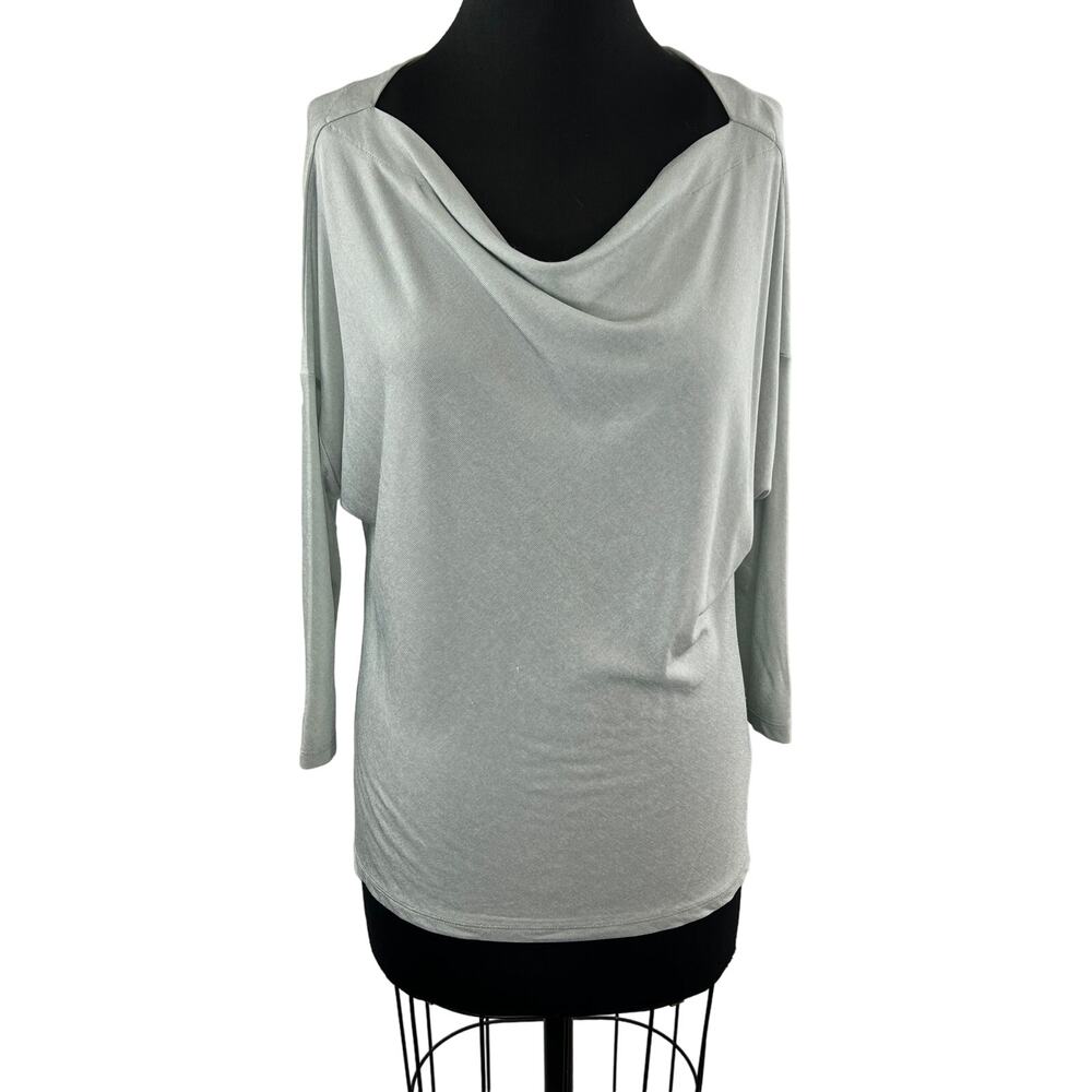 ARITZIA Babaton Light Gray Wide Neck Draped Cowl Neck 3/4 Sleeve Tee Shirt Top M